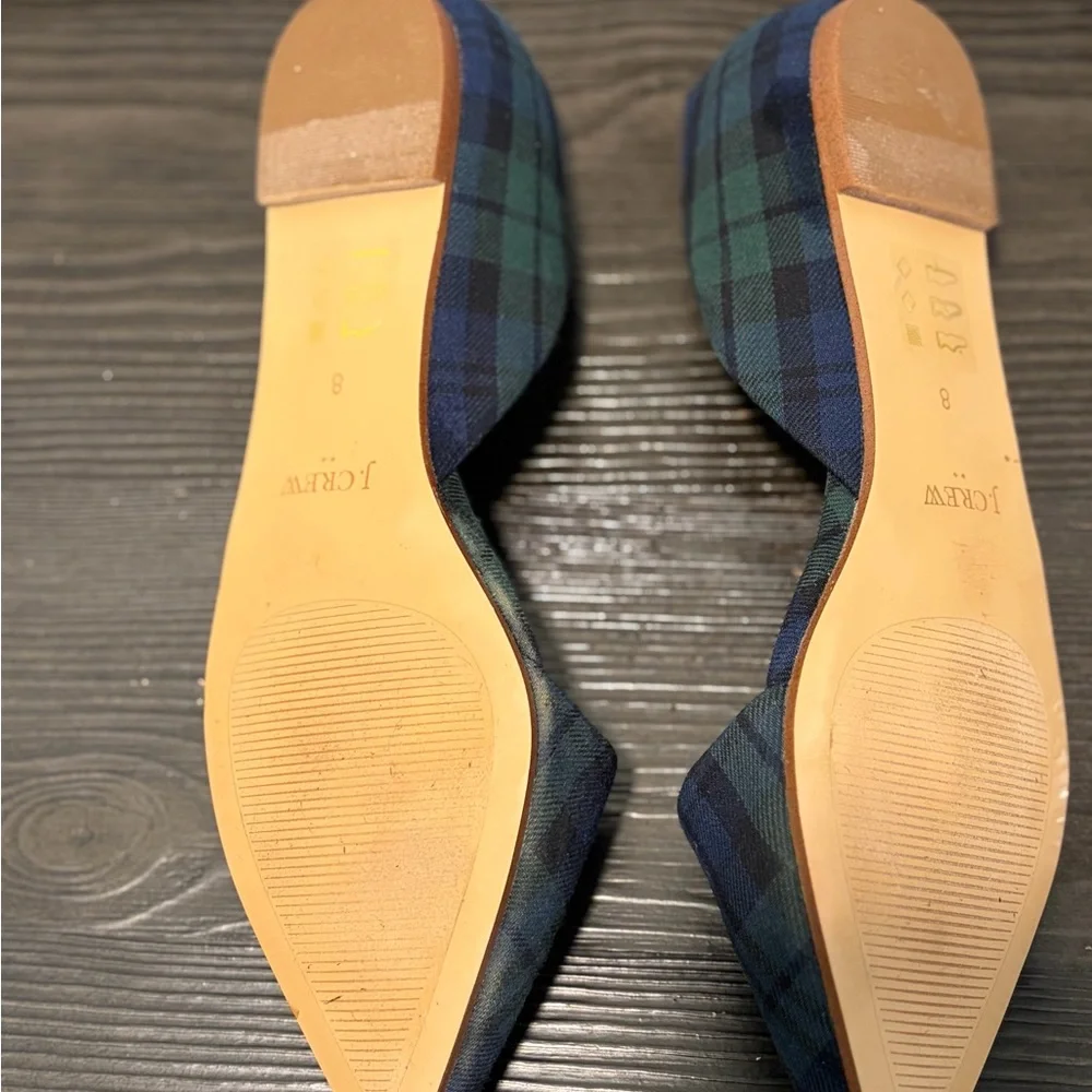J. Crew Navy and Green Plaid Pointed D'Orsay Flats